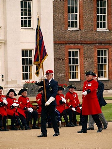 A picture of the standard bearer on parade